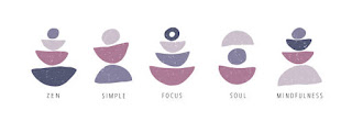 Symbols of Holistic Yoga and Mindfulness Illustrative icons representing holistic yoga elements like zen, mindfulness meditation, simplicity, focus, and soul, symbolizing different dimensions of a holistic yoga practice.