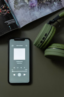 Serene yoga studio setup for podcast listening, promoting mindfulness and relaxation
