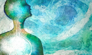 A vibrant watercolor illustration of a human silhouette with flowing energy patterns, representing the interconnectedness of mindfulness and the inner self.