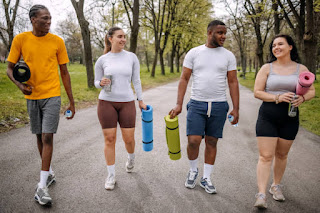 Group of students or young adults practicing yoga together, community atmosphere, emphasis on connection and mindfulness, diverse group