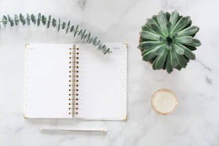 Journal and planner with natural elements, symbolizing grounding priorities for a balanced life.
