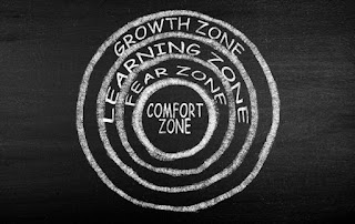 Chalkboard diagram of comfort, fear, learning, and growth zones, illustrating the journey of personal and professional growth.
