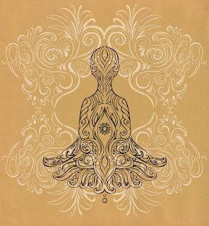 An artistic depiction of a meditating figure adorned with intricate sacred geometry patterns, symbolizing alignment and harmony.