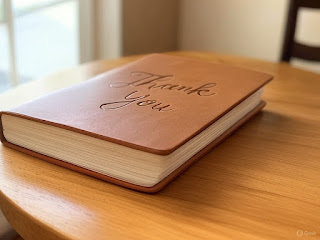 A journal with “Thank You” written on it, symbolizing gratitude.